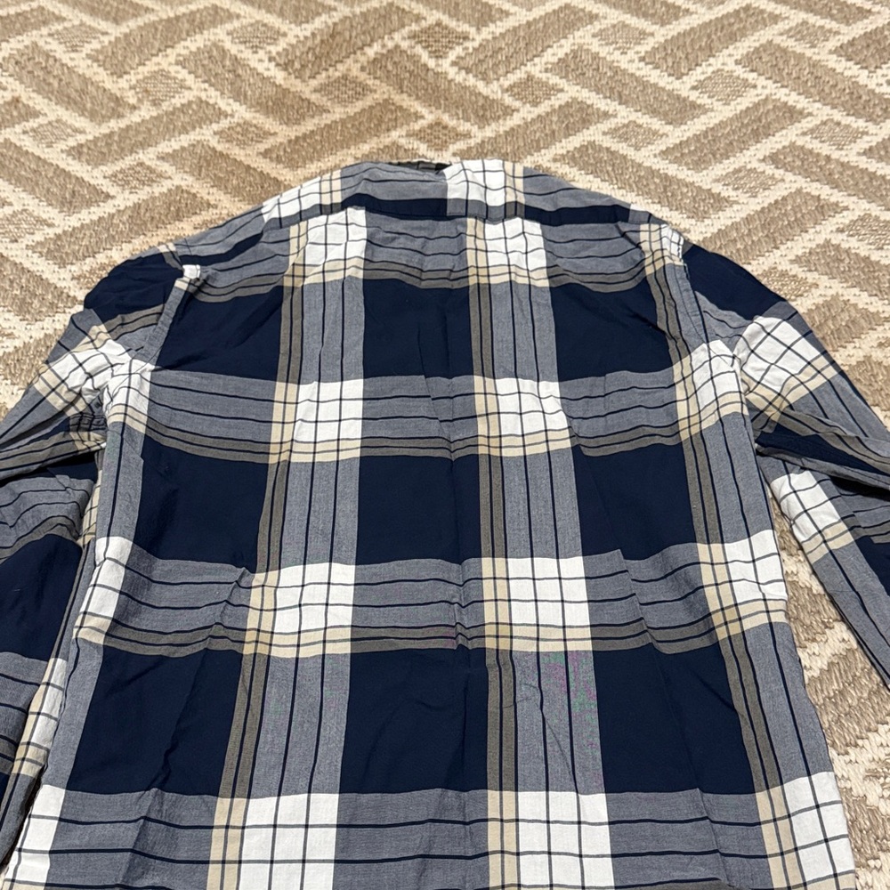 Express Men's Navy, Tan and White plaid button down shirt XS - Picture 6 of 6